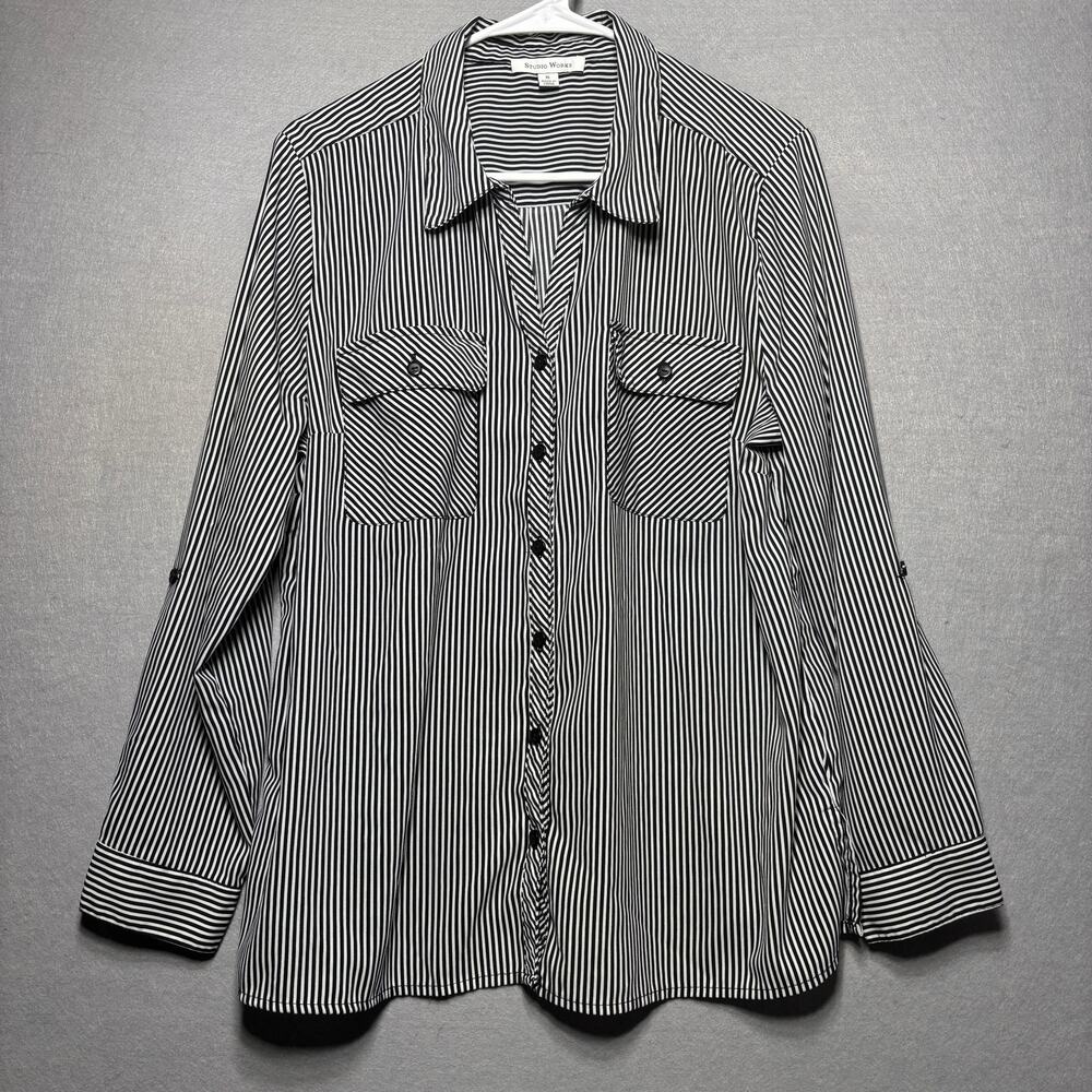 Studio Works Striped Shirt XLβ Classic Minimalist Preppy Long Sleeve Button Top